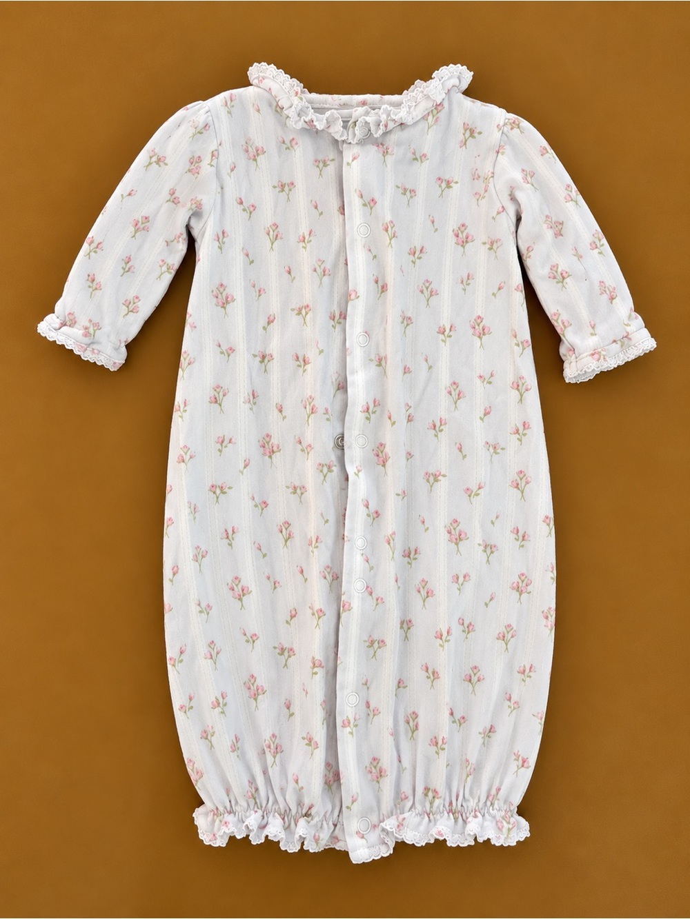 Kissy Watercolor Floral Stripes Blue Convertible Gown Newborn